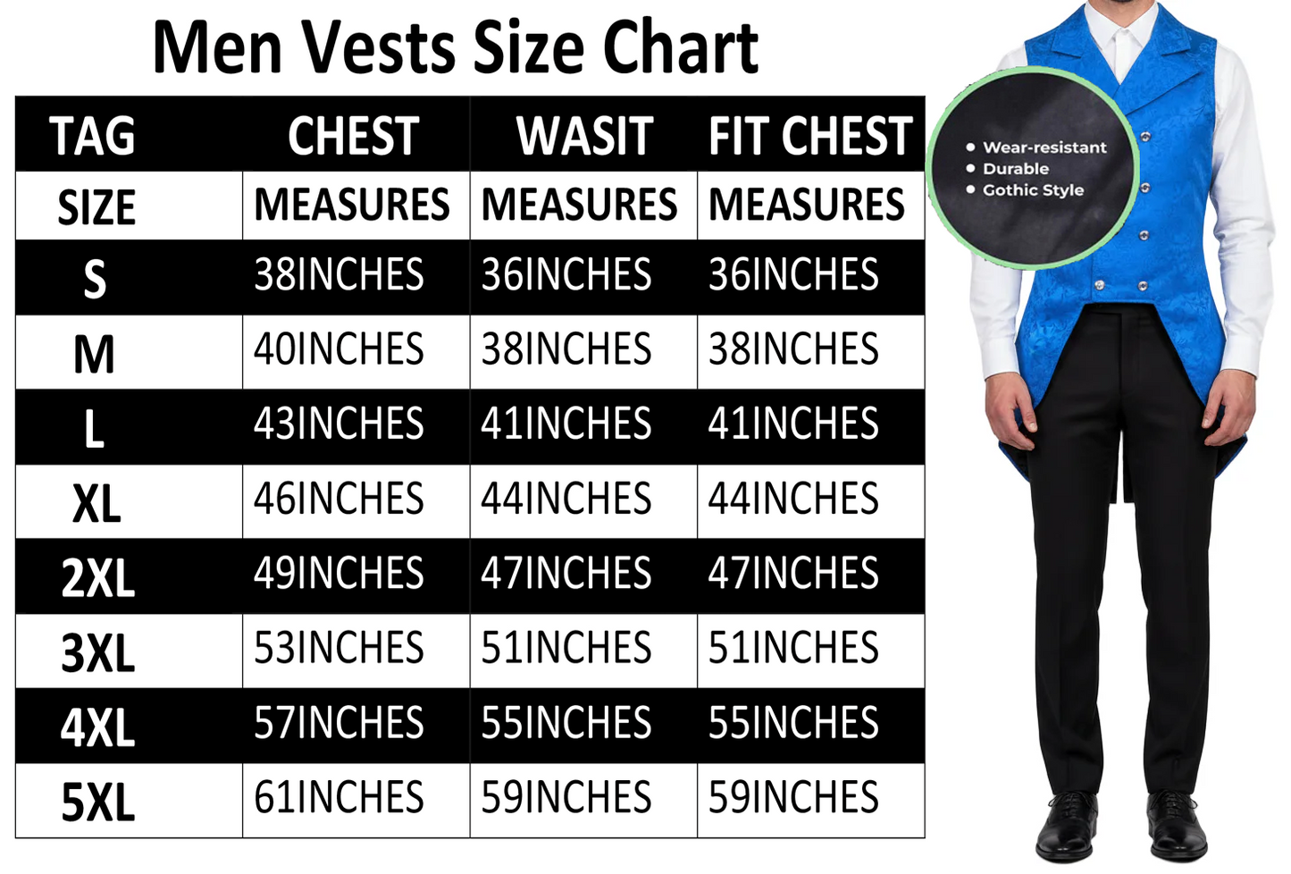 Men's Double Breasted Governor Vest Waistcoat Vtg Brocade Gothic Steampunk/Usa Royal Blue