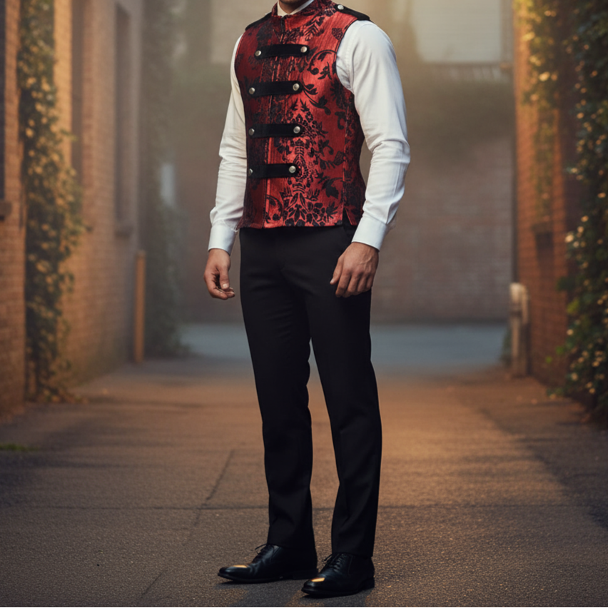 Dark Rock Red Vest Gothic Jacket Military Uniform Rock Band Vest Goth Steampunk