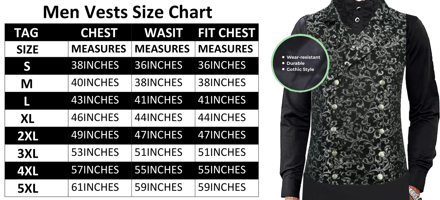 Men's Steampunk Double-Breasted Waistcoat Silver Vest Gothic Western-Reenactment USA