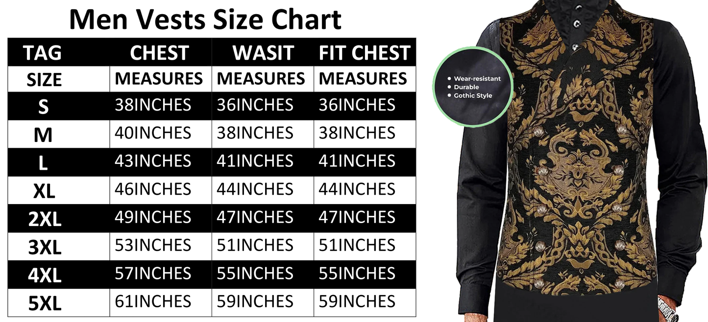 Prime Quality Men's Handmade Gold Black Victorian Cavalier Waistcoat Vest