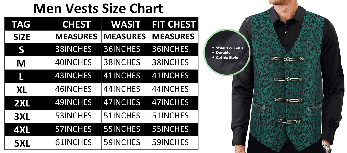 Premium Men's Vest Waistcoat Green Damask Velvet Goth Steampunk VTG/Brocade Vest