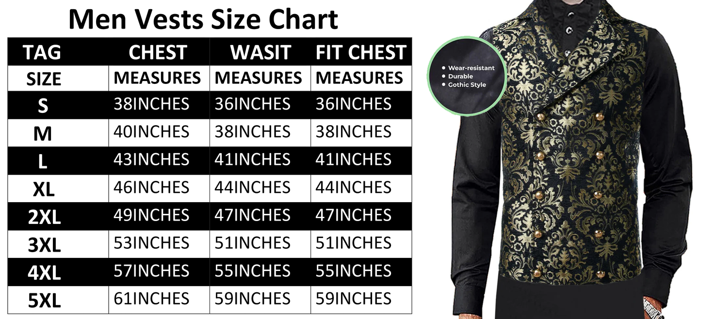 Men's Victorian Gentleman's Aristocrat Gold Double Breasted Vest Gothic Steampunk Waistcoat Vest Tapestry Stylish Casual Vest