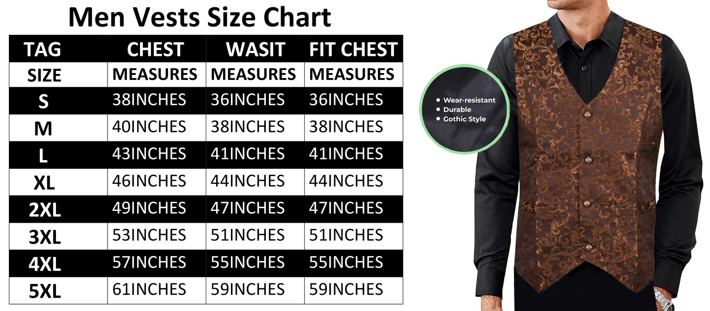 Men's Tailored Formal Waistcoat Gothic Steampunk Gold Brocade Vest Victorian