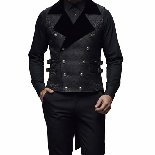 Men's Brocade Vest Waistcoat Tailcoat Black Velvet Gothic Steampunk USA Sizes