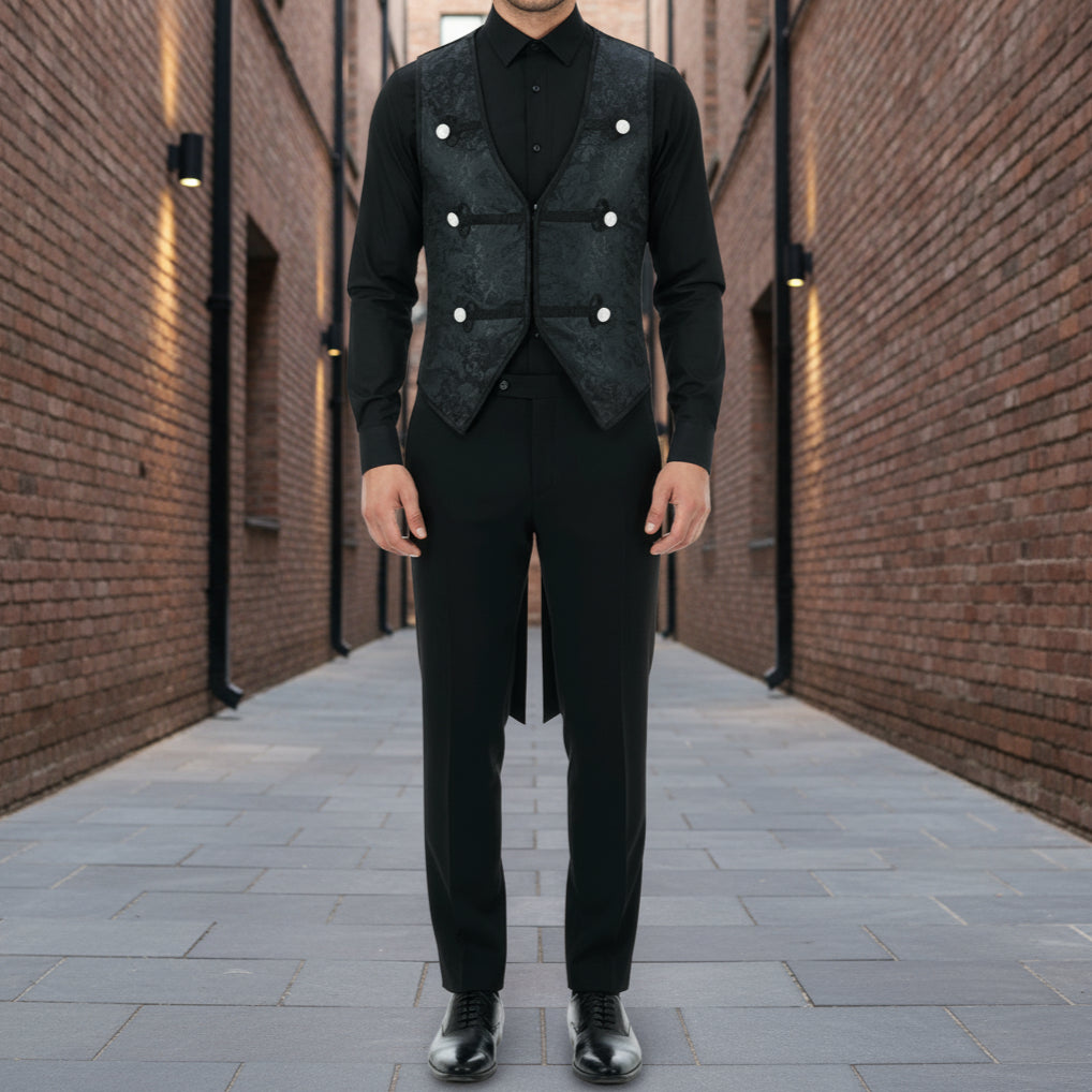 Men's Brocade Vest Waistcoat Tailcoat Black Brocade Damask Velvet Gothic Steampunk USA