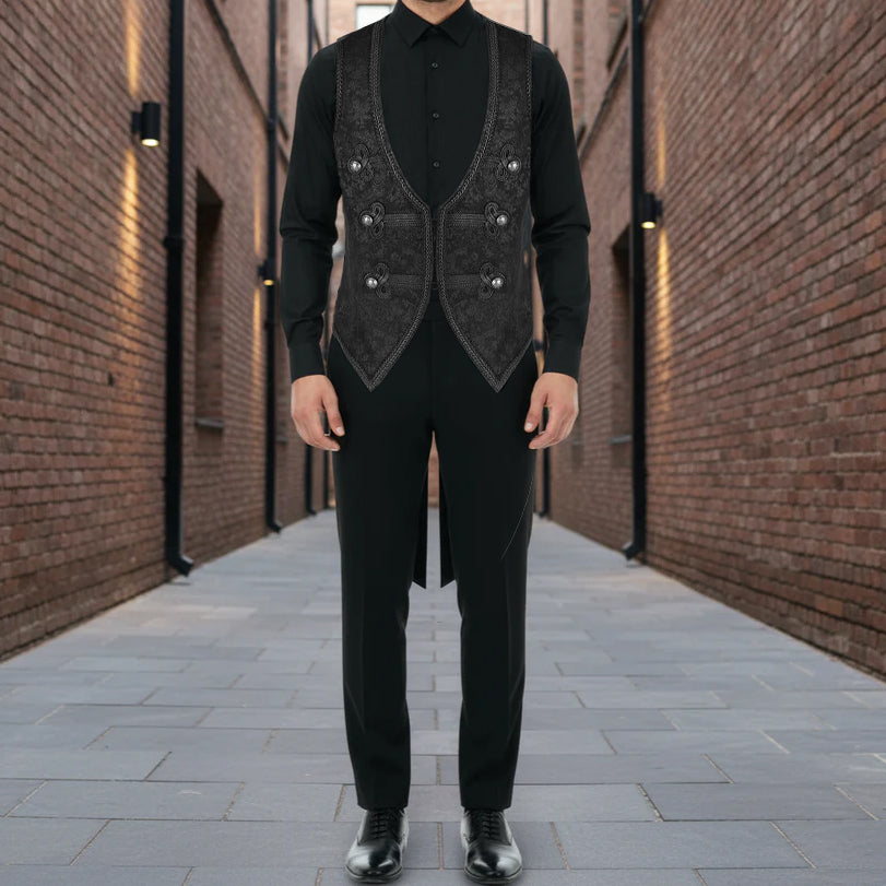 Men's Brocade Vest Waistcoat Tailcoat Black Damask Velvet Gothic Steampunk USA