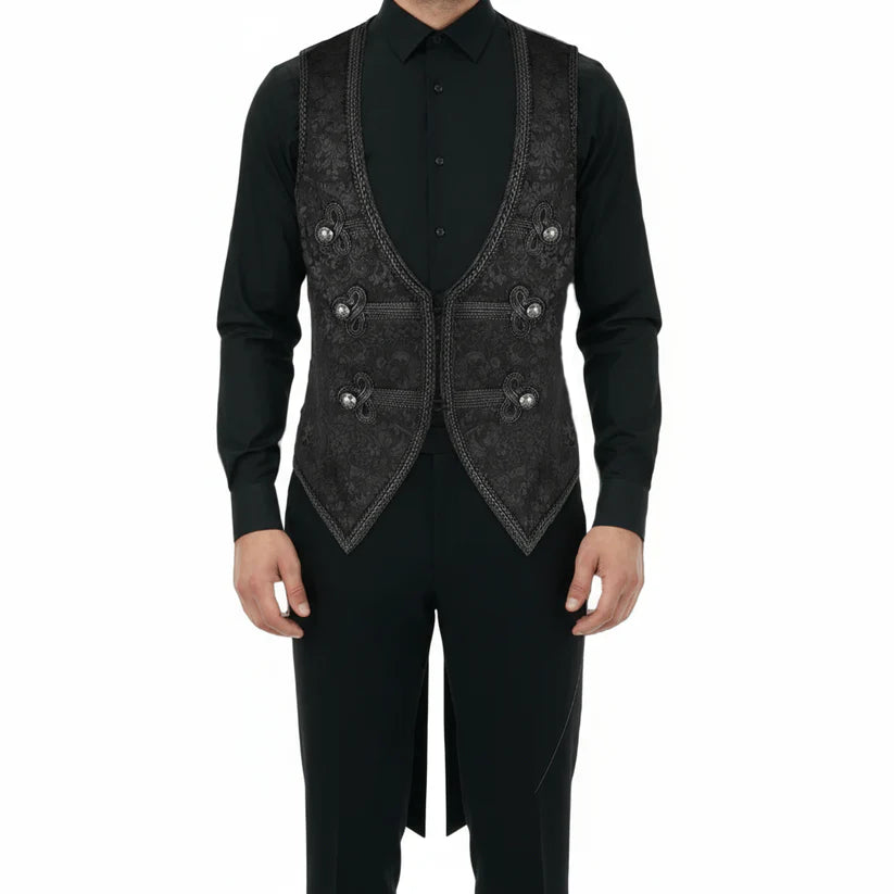 Men's Brocade Vest Waistcoat Tailcoat Black Damask Velvet Gothic Steampunk USA