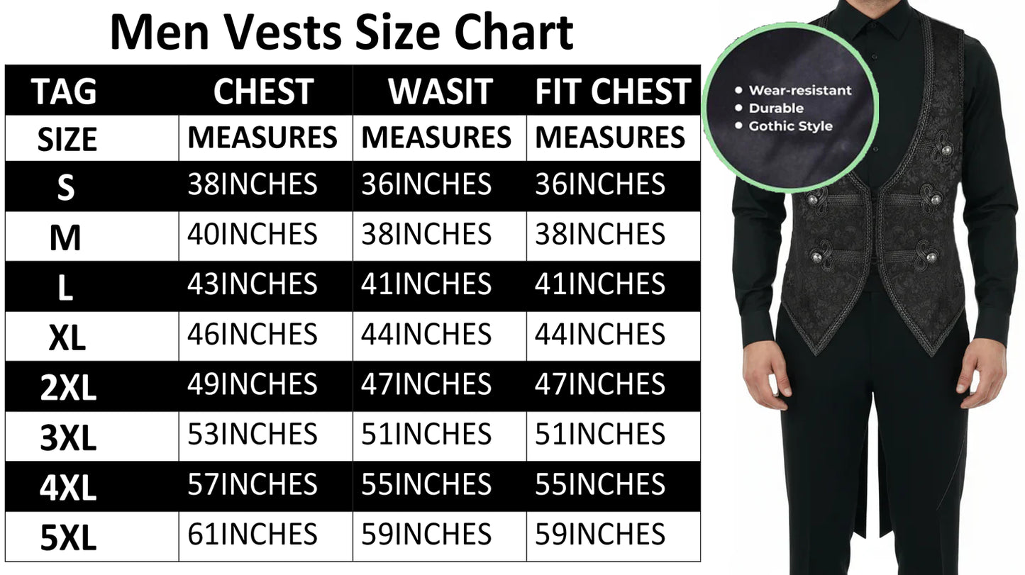 Men's Brocade Vest Waistcoat Tailcoat Black Damask Velvet Gothic Steampunk USA