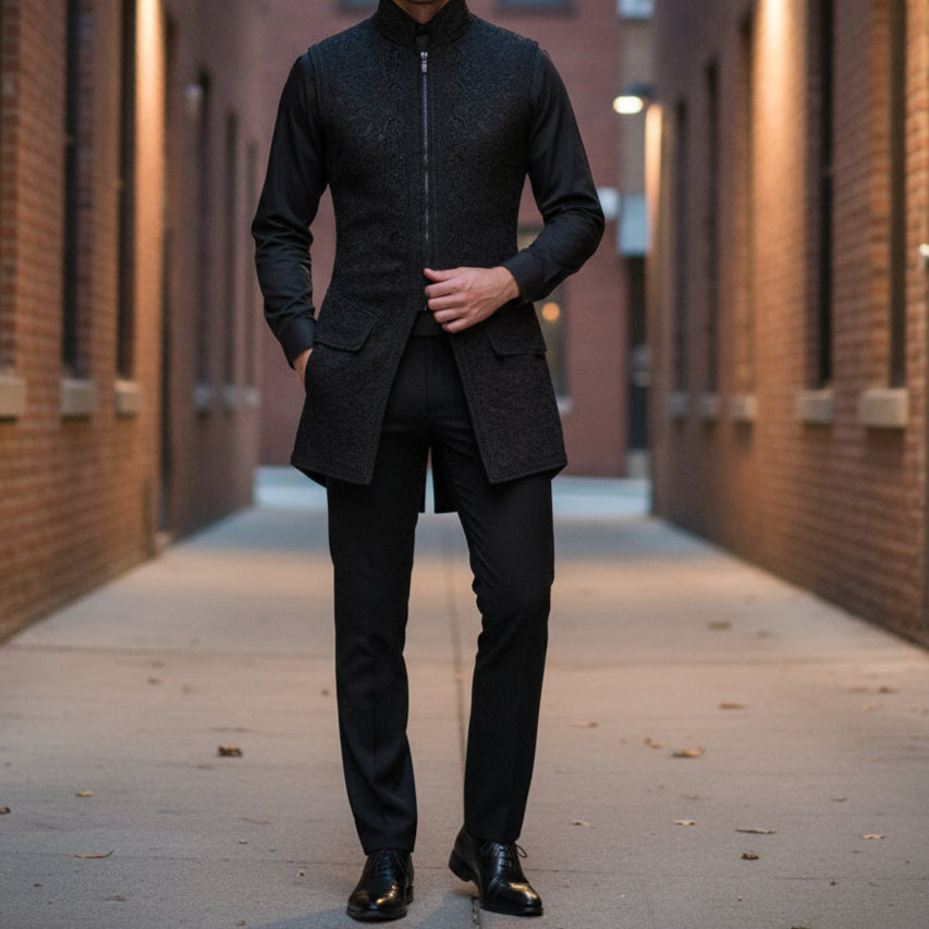 Men's Long Waistcoat Vest Black Gothic Steampunk Victorian Aristocrat