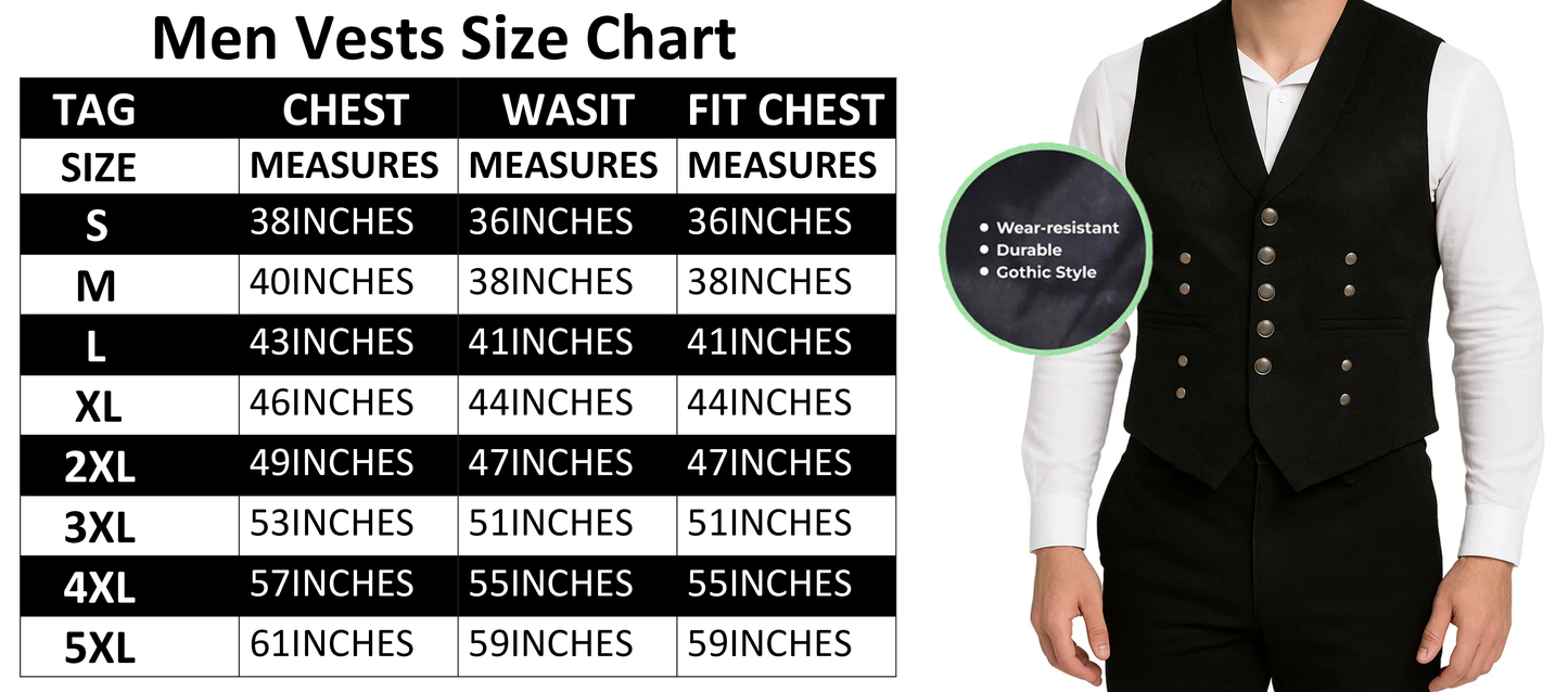 Victorian Steampunk Edwardian Western Brocade Gothic Black Men's Vest