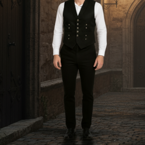 Victorian Steampunk Edwardian Western Brocade Gothic Black Men's Vest