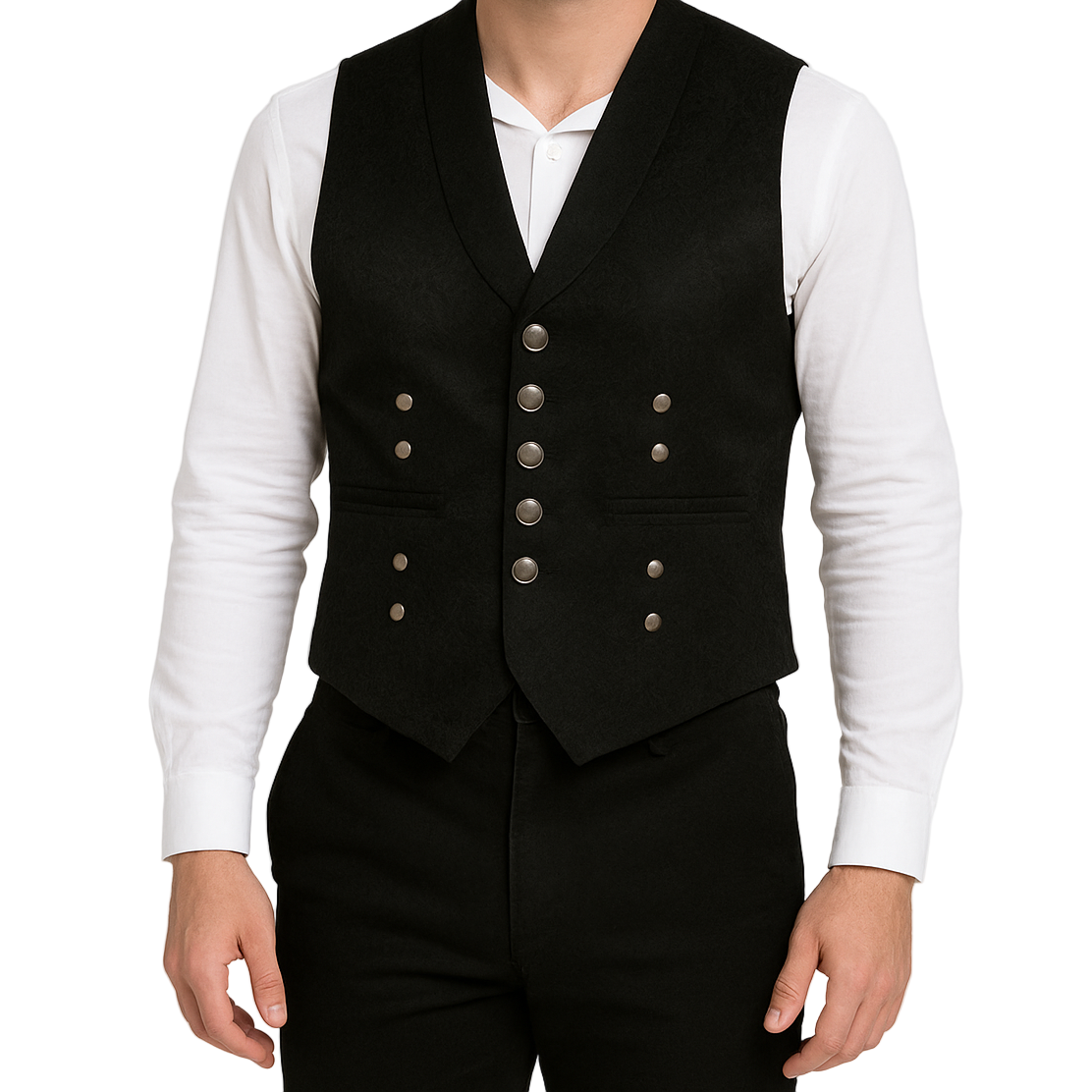 Victorian Steampunk Edwardian Western Brocade Gothic Black Men's Vest