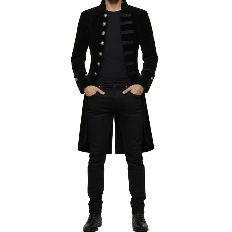 Men’s Velvet Renaissance Black Velvet Handmade Frock Coat Gothic Victorian Jacket Steampunk