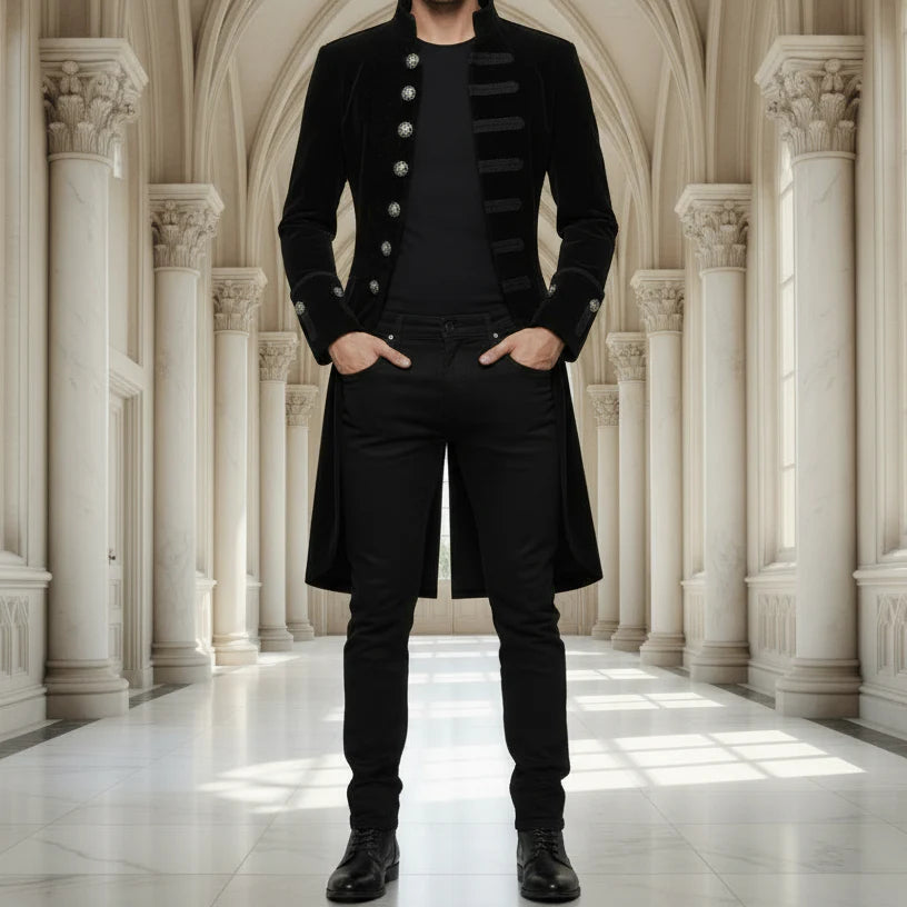 Men’s Velvet Renaissance Black Velvet Handmade Frock Coat Gothic Victorian Jacket Steampunk