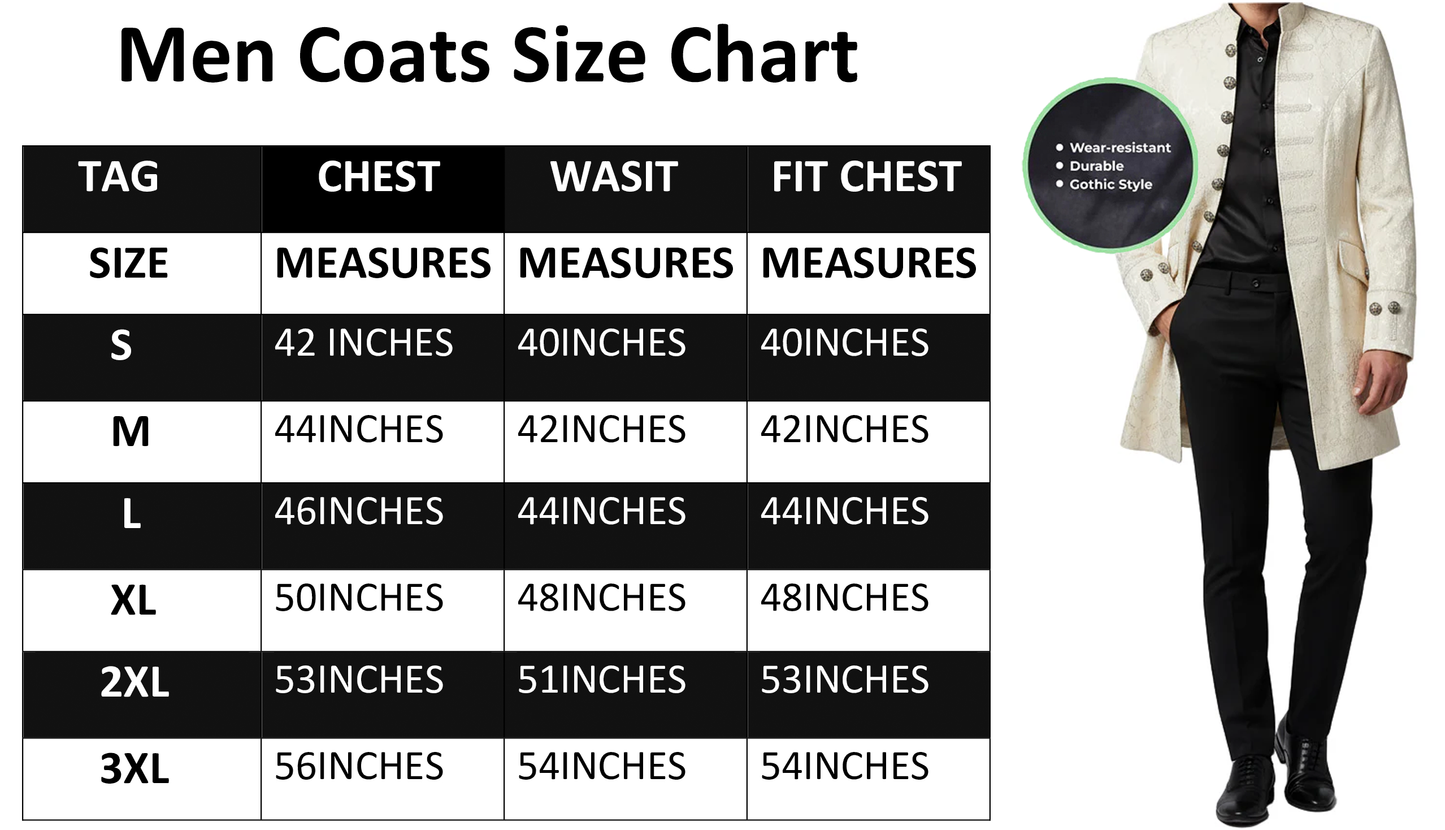 Renaissance Mens Velvet Goth Steampunk Victorian Frock Coat Cream