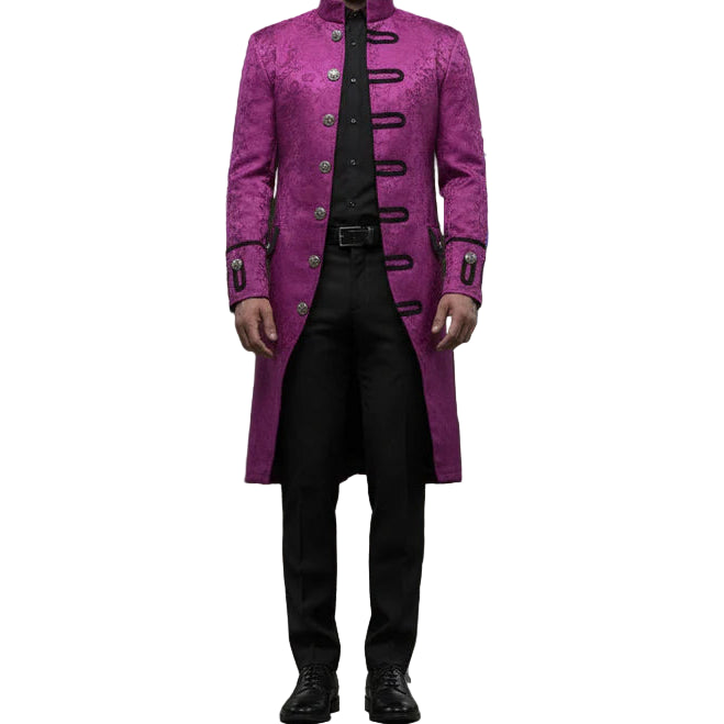 Renaissance Men's Purple Brocade Goth Steampunk Victorian Frock Coat USA