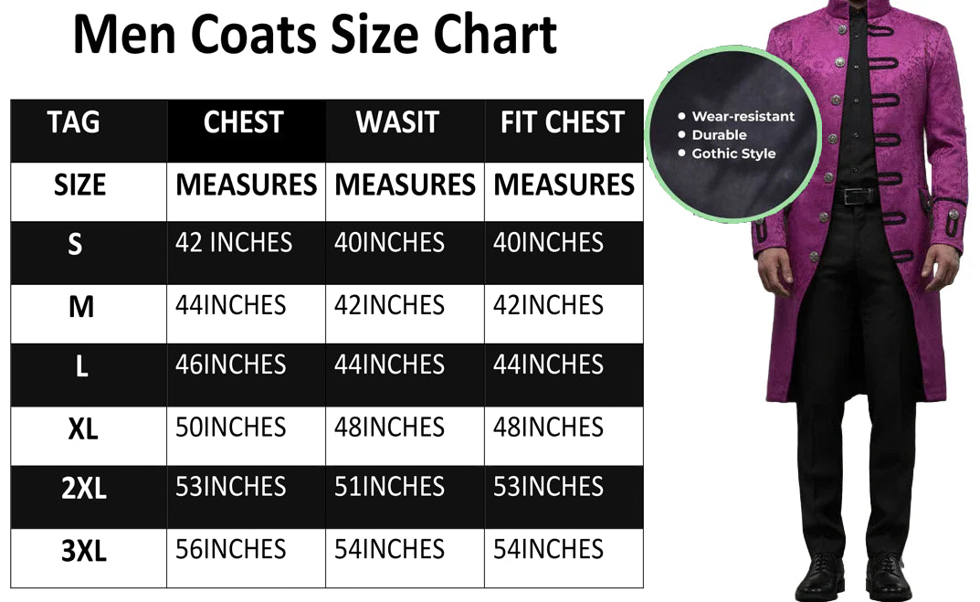 Renaissance Men's Purple Brocade Goth Steampunk Victorian Frock Coat USA