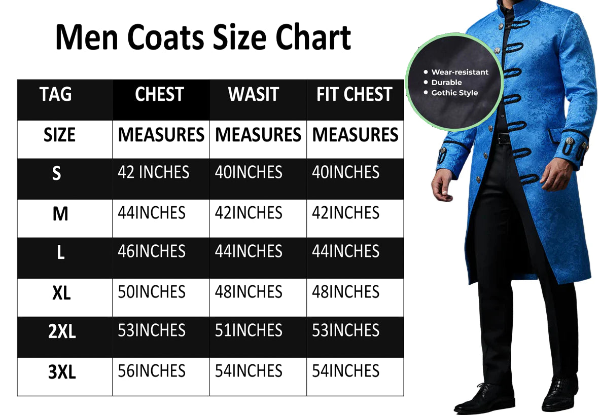 Renaissance Mens Royal Blue Brocade Goth Steampunk Victorian Velvet Frock Coat