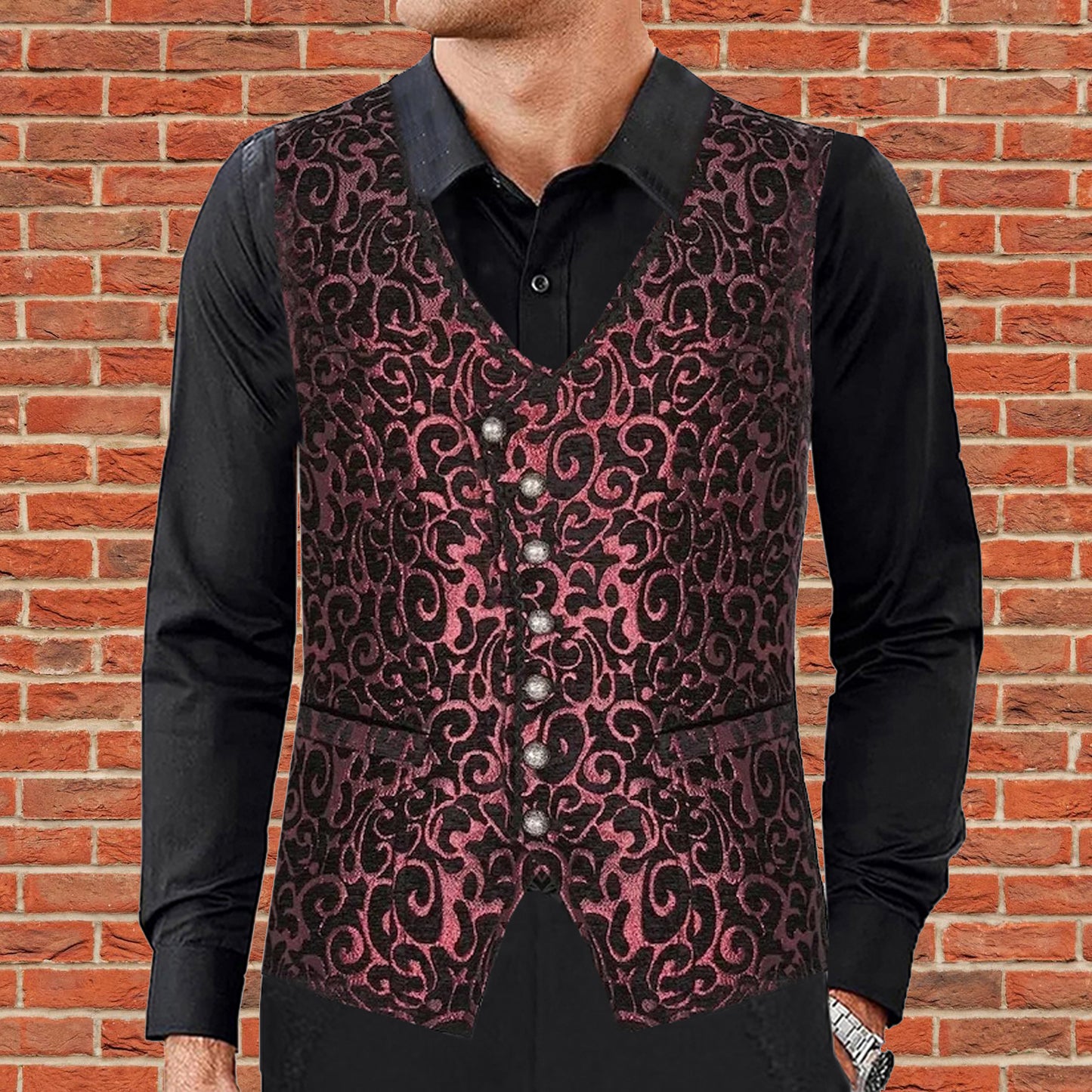 Men's Gothic Waistcoat Vest Red Paisley Velvet Steampunk Regency/Victorian Suit Vest Steampunk