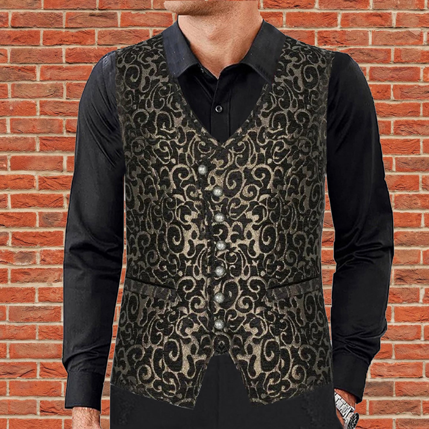 Men's Gothic Waistcoat Vest Gold Paisley Velvet Steampunk Regency/Victorian Suit Vest Steampunk