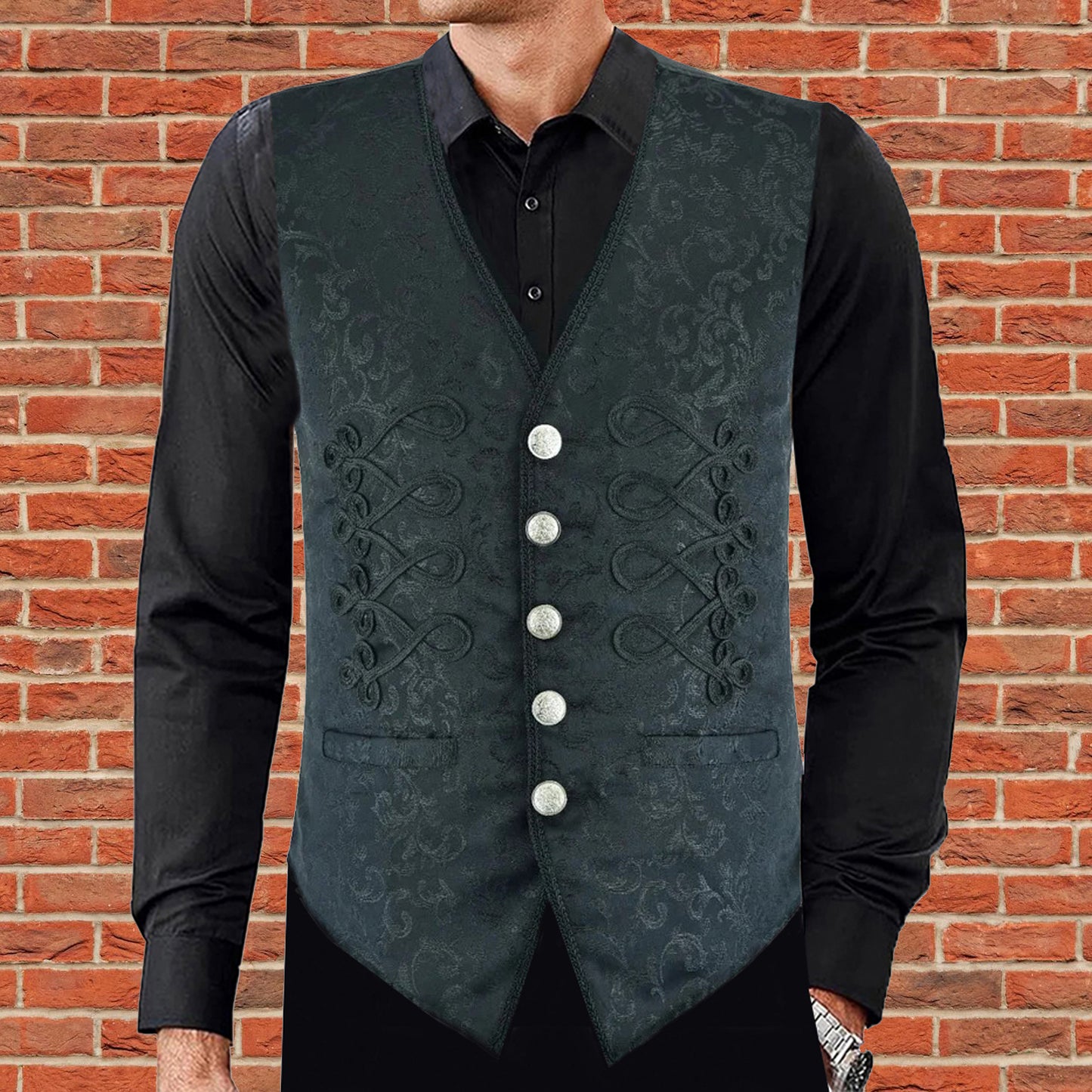 Men's Brocade Vest Waistcoat Black Damask Velvet Gothic Steampunk Renaissance