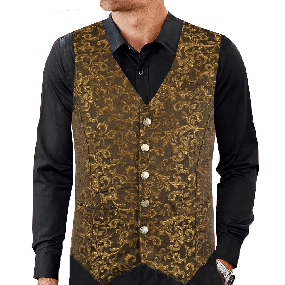 Premium Men's Designer Stylish Casual Brocade Gold Vest /Usa Sizes