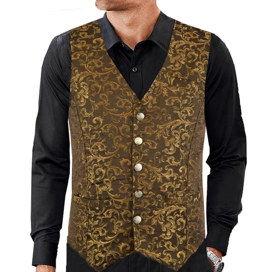 Premium Men's Designer Stylish Casual Brocade Gold Vest /Usa Sizes