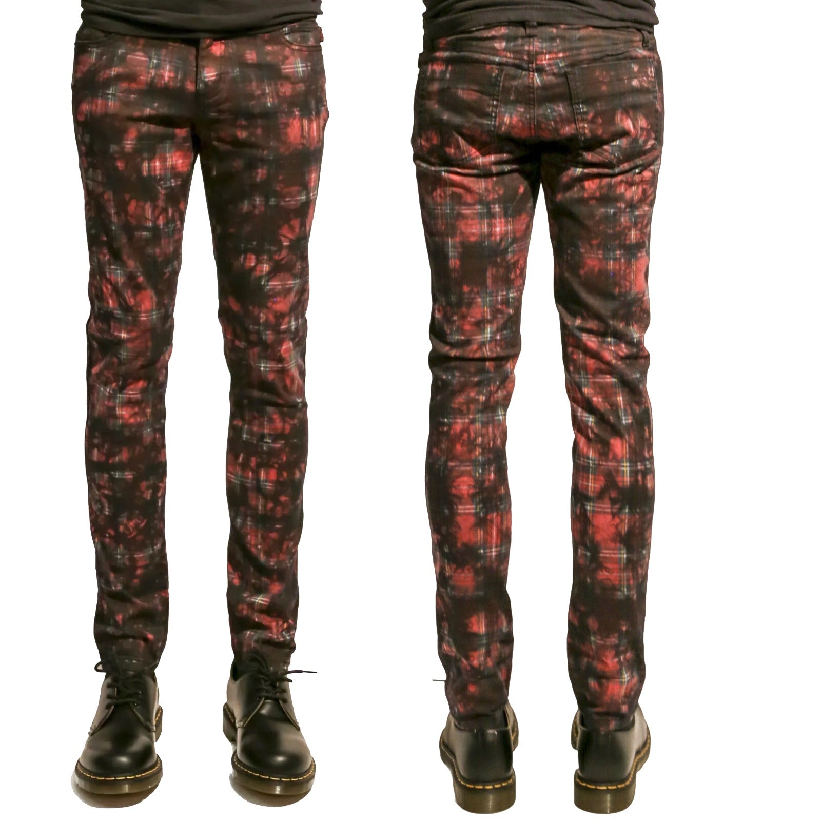 Gothic Red Tartan Plain Vintage Punk Buckle Zips Chain Strap Trousers Trip Pant