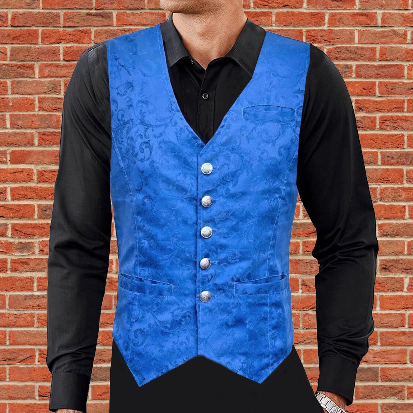 Brocade Men's Vest Waistcoat Gothic Steampunk Royal Blue Vest Victorian/Western-Reenactment/Usa