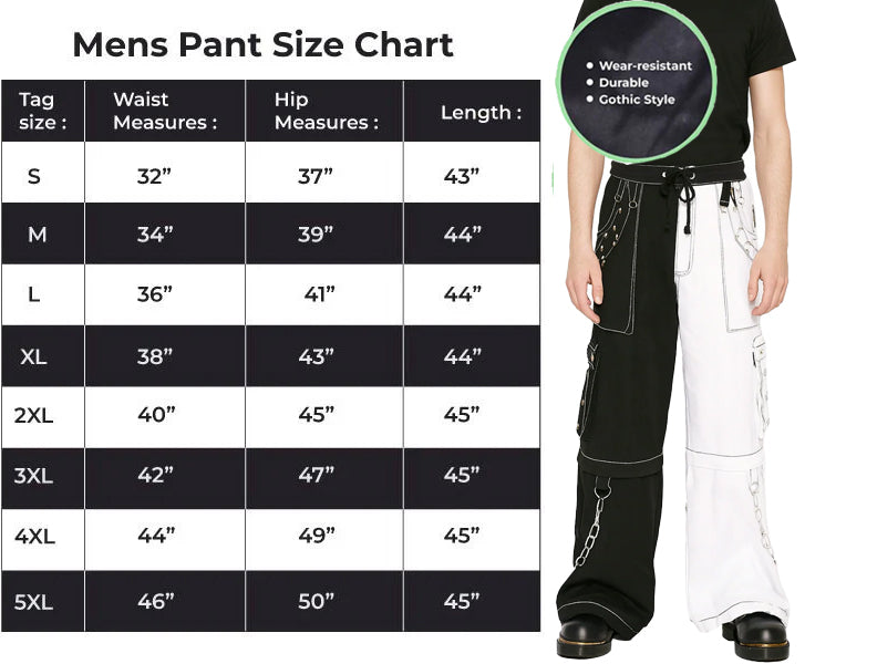 Gothic Bondage Men's Pant Alternative Punk Rock White Emo Trouser Pant Shorts