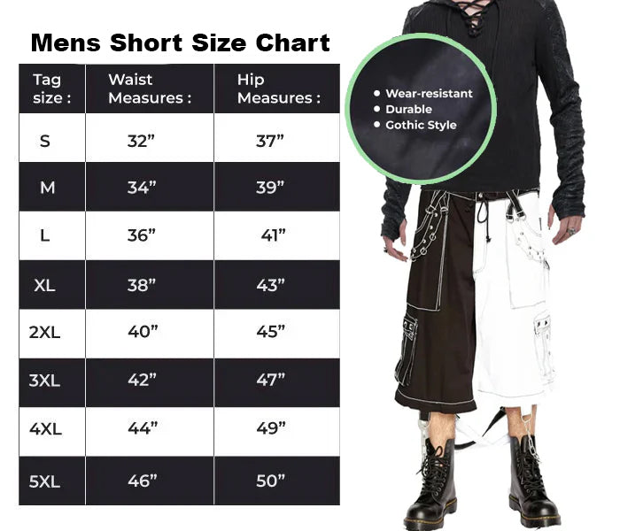 Gothic Bondage Men's Alternative Punk Rock White Emo Shorts