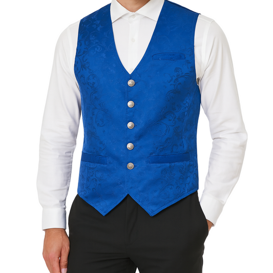 Brocade Men's Vest Waistcoat Gothic Steampunk Royal Blue Vest Victorian/Western-Reenactment/Usa