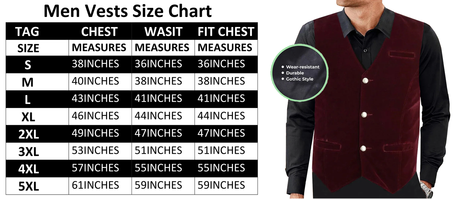Men's Red Velvet Vest Waistcoat Gothic Steampunk Victorian/Wedding /Prom Vest