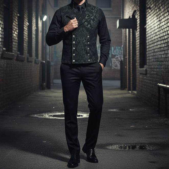 Men's Victorian Gentleman's Aristocrat Vest Tapestry Stylish Casual Vest Black