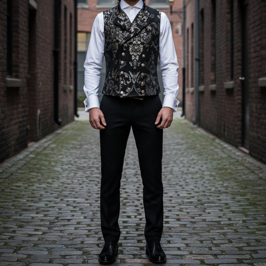 Men's Victorian Gentleman's Aristocrat Vest Tapestry Stylish Casual Vest Gold / Black