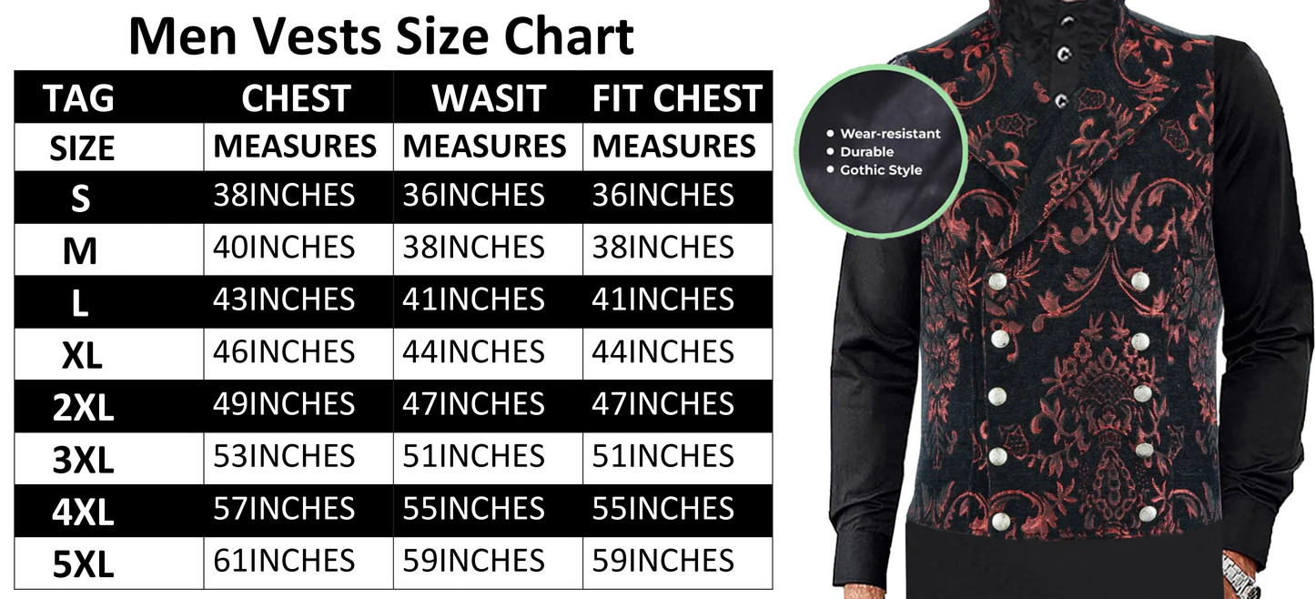 Men's Victorian Gentleman's Aristocrat Vest Tapestry Stylish Casual Vest Red/Black
