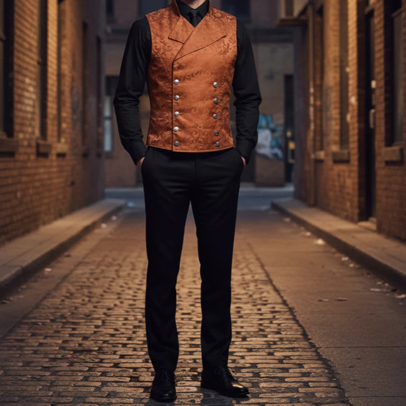 Men's Steampunk Double-Breasted Waistcoat Brown Vest Gothic Western-Reenactment USA