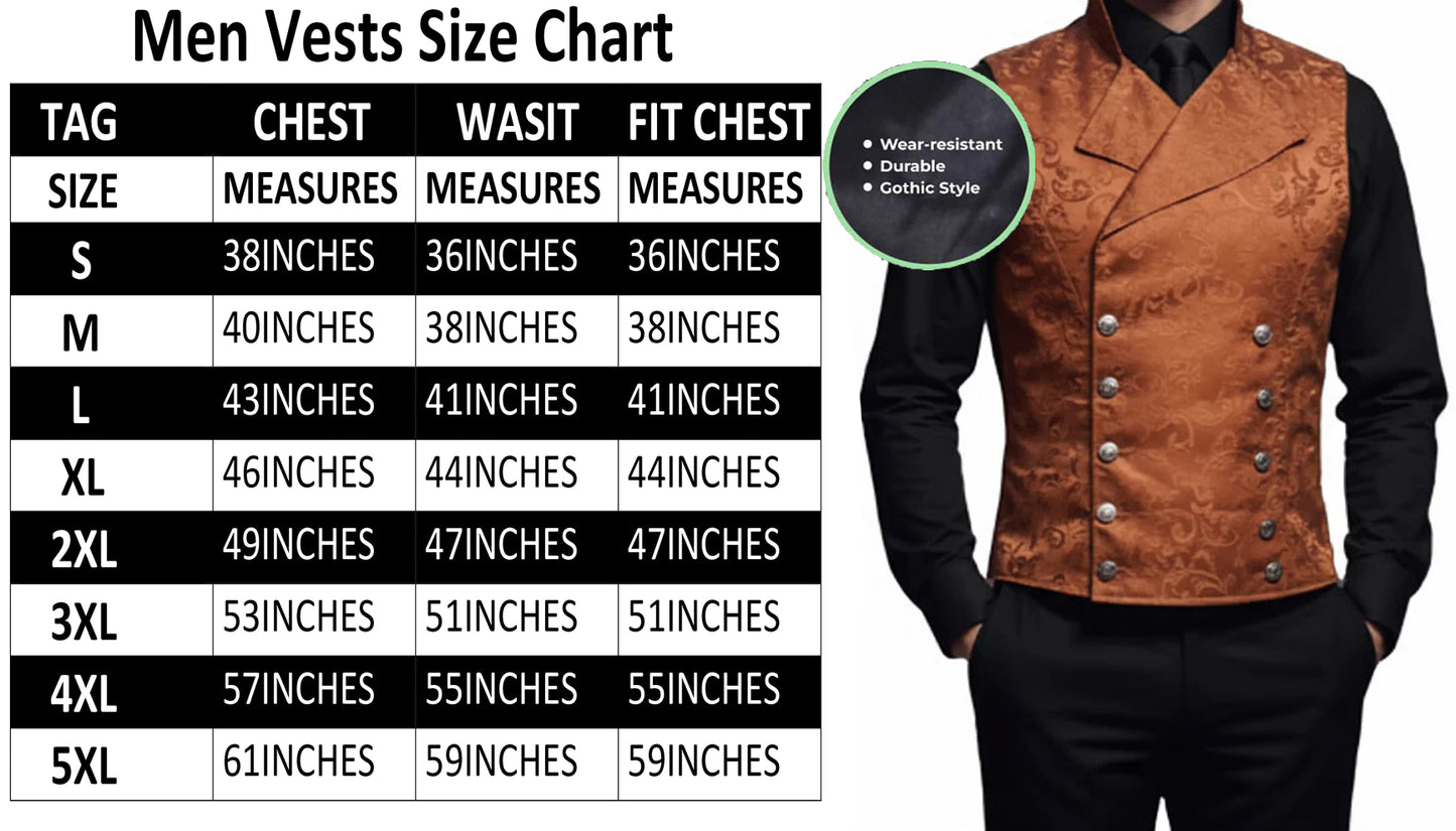 Men's Steampunk Double-Breasted Waistcoat Brown Vest Gothic Western-Reenactment USA