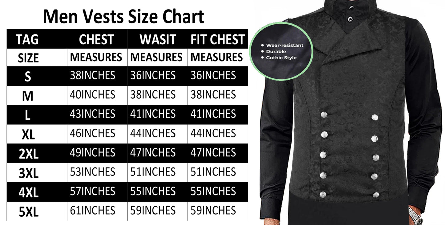 Men's Steampunk Double-Breasted Waistcoat Black Vest Gothic Western-Reenactment USA