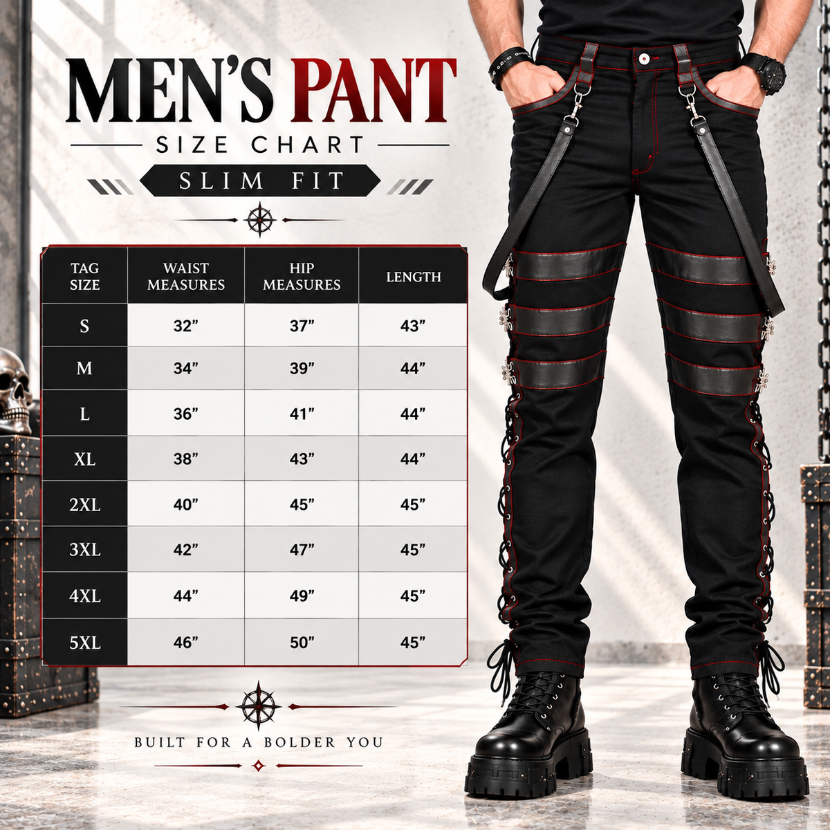Gothic Men's Steampunk Pants Black Gothic Vintage Cotton Gens Trouser Pant