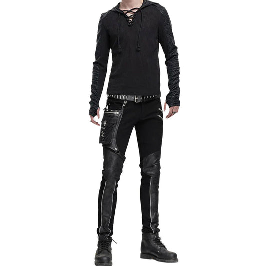 Devil Fashion Men Diesel punk Pants Jeans Black Gothic Punk Faux Leather Hip Bag