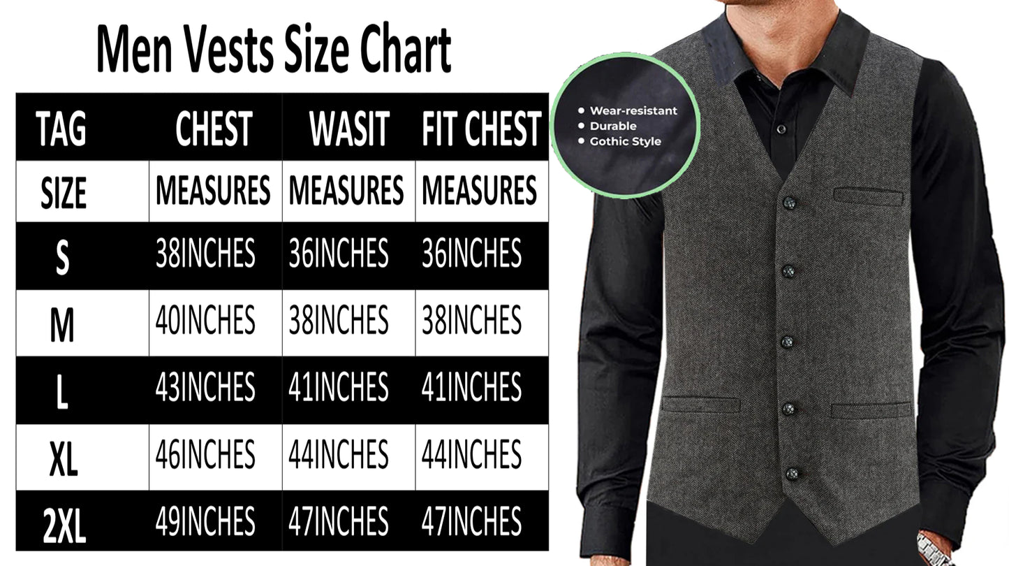 Men Herringbone Wool Blend Tweed Vest Premium Brown Waistcoat Suit Vest V Neck Slim Fit Waistcoat/USA