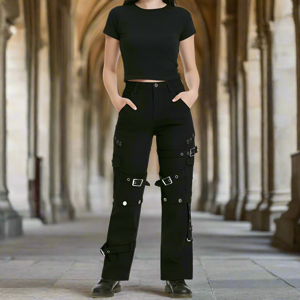 Men Gothic Bondage Pant Rock Hard Loose Punk Pants Detachable Uniform Trousers