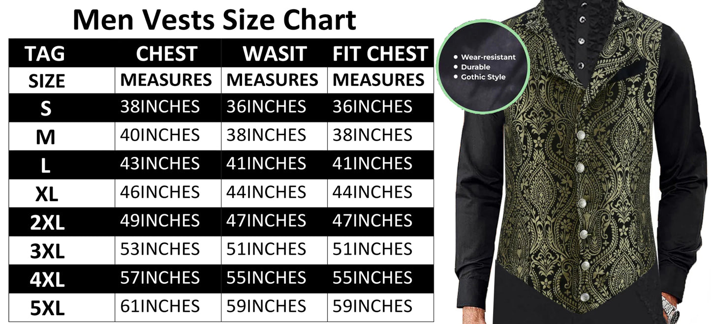 Handmade Gold Men's Victorian Suit Gentleman Vest Steampunk Gothic Waistcoat/Usa