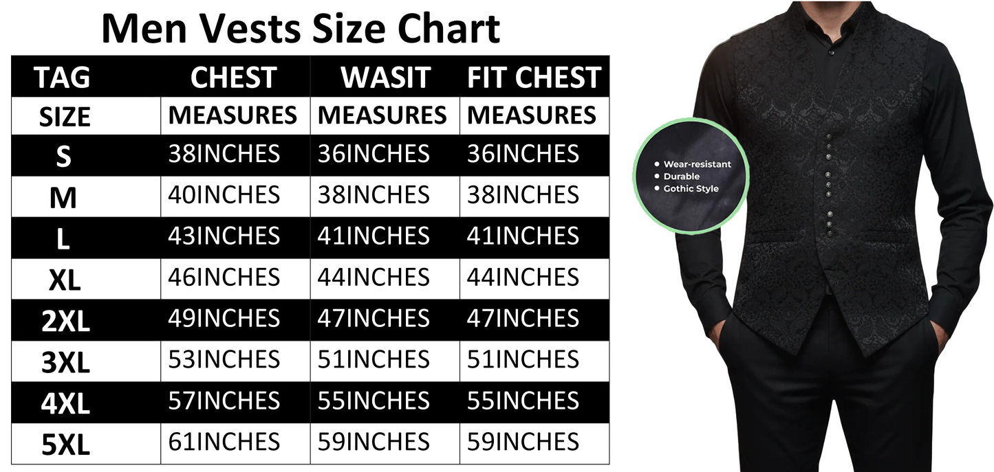 Prime Quality Handmade Black Men's Victorian Suit Vest Steampunk Gothic Waistcoat