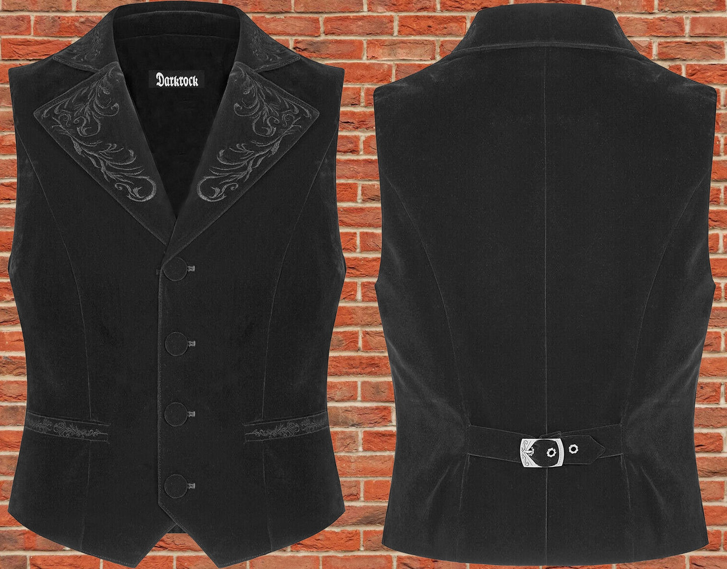 Mens Gothic Waistcoat Vest Black Velvet Embroidered Steampunk Vampire
