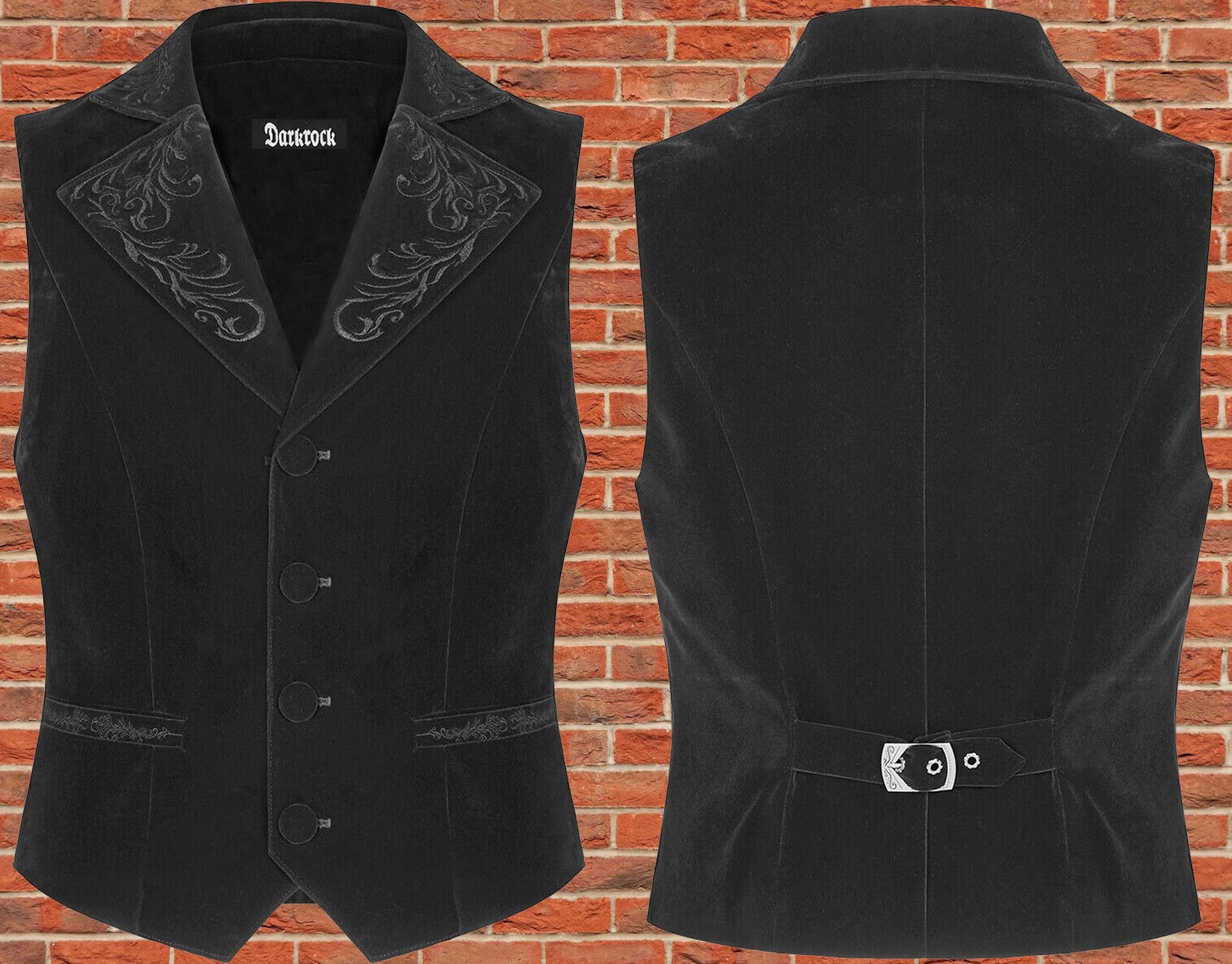 Mens Gothic Waistcoat Vest Black Velvet Embroidered Steampunk Vampire