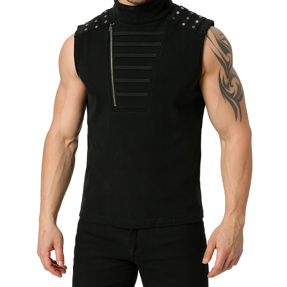 Gothic Mens Dark Gothic Zip Up Tank Top Vest