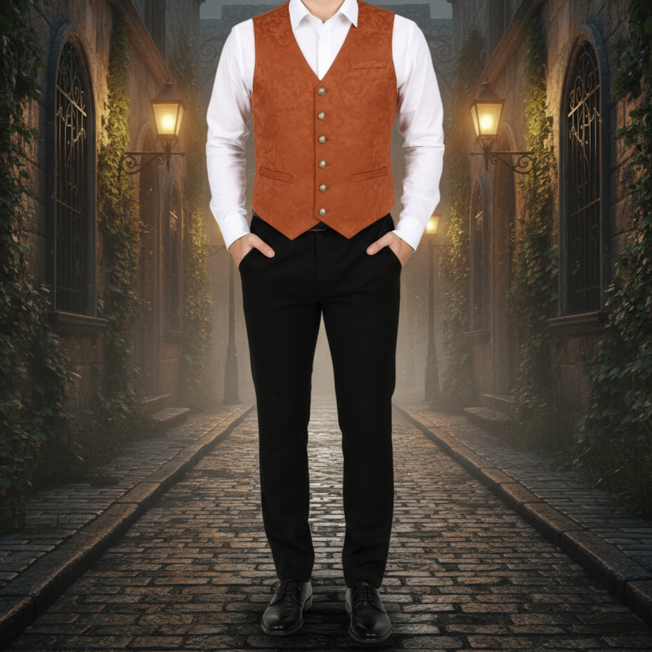 Brocade Men's Vest Waistcoat Gothic Steampunk Brown Brocade Vest Victorian/Western-Reenactment/Usa