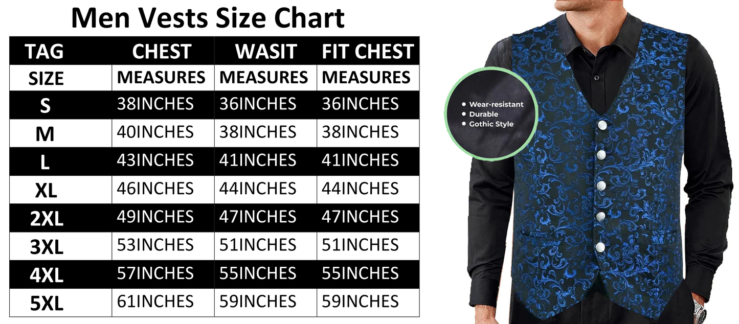 Premium Men's Designer Stylish Casual Brocade Blue Vest /USA Sizes
